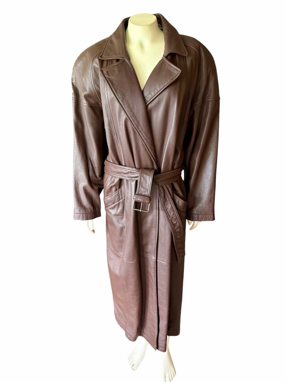 Vintage 80s 90s Together Spiegel Leather Trench Coat Belted Long Duster Brown 8